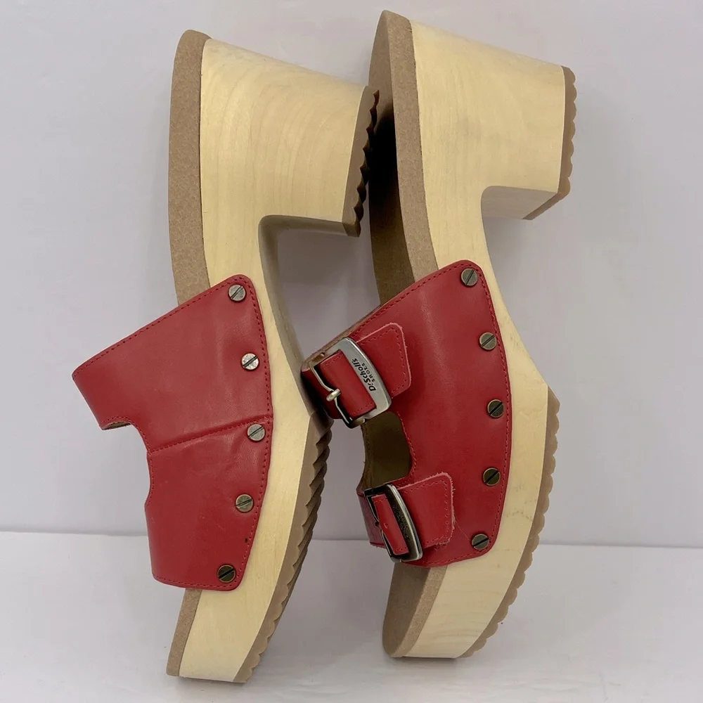 Dr Scholl’s SHOES, ORIGINAL VIBE PLATFORM, HEELED SLIDE SANDALS, RED LEATHER 11